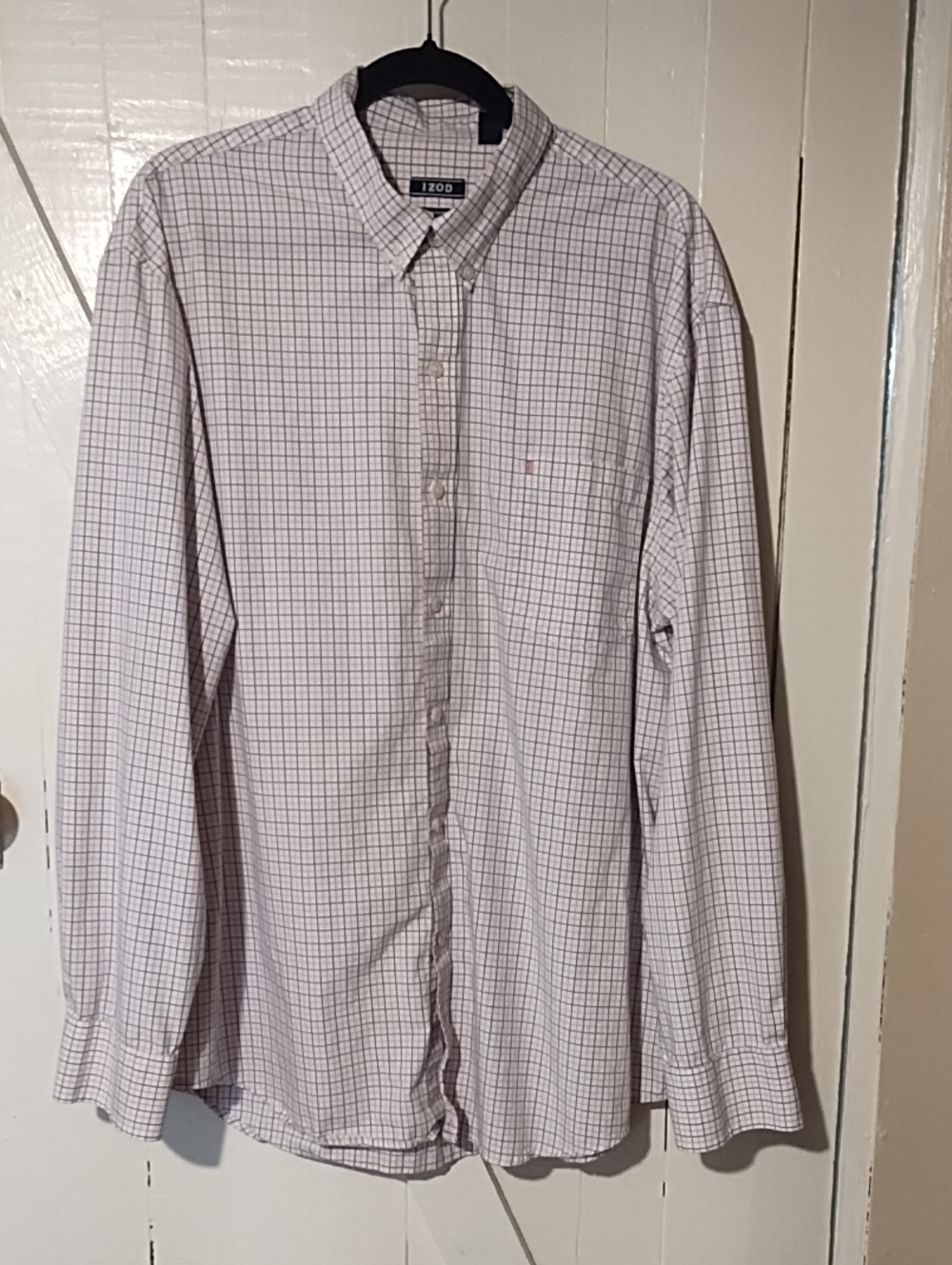 Izod White Dress Shirt with Blue Windowpane Check XL Very Nice.